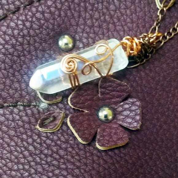 Clear Angel Aura Quartz Necklace - Handmade - Wire Wrapped - Copper Chain 22" - Picture 3 of 12